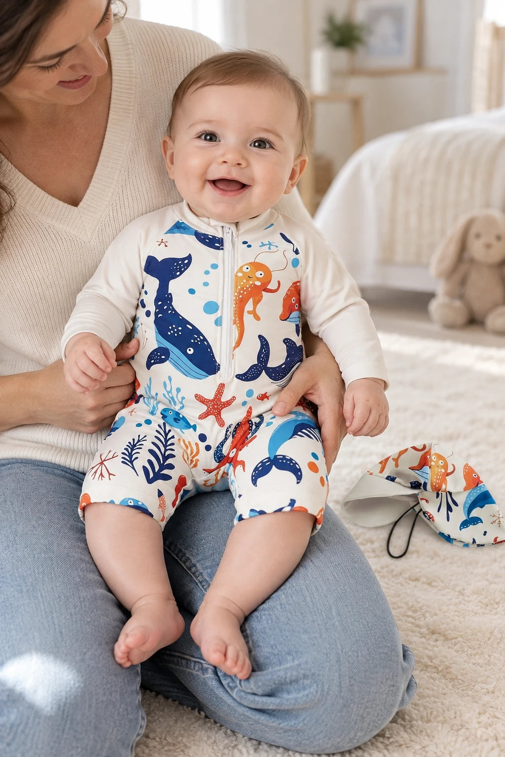 Combinaison Baignade Bebe Baleine - Blanc