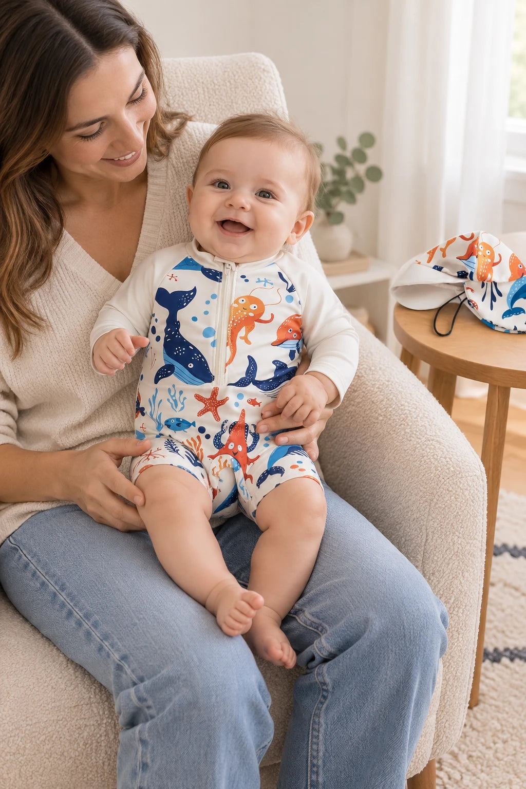 Combinaison Baignade Bebe Baleine - Blanc