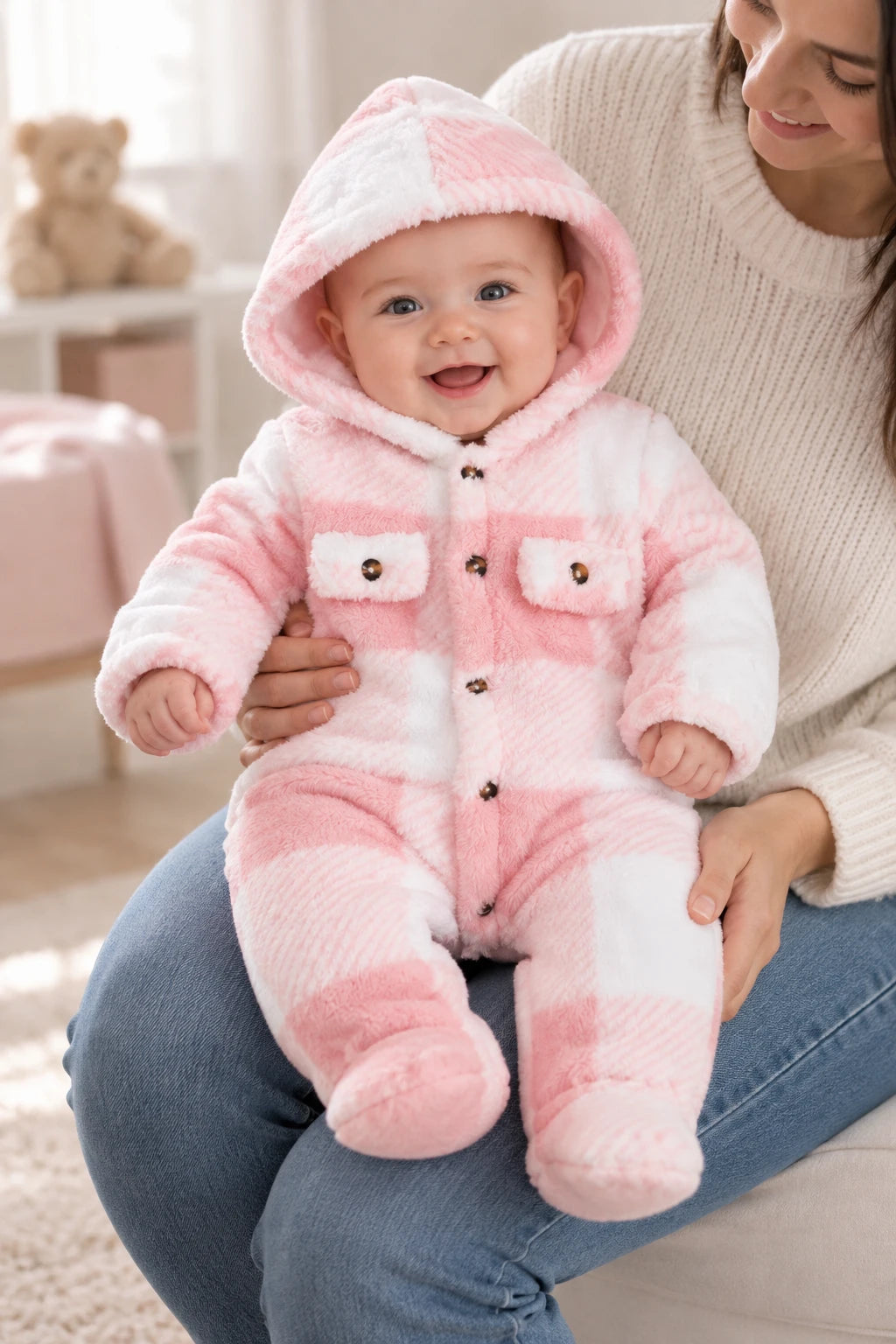 Combinaison Bebe Capuche Fourrure - Rose