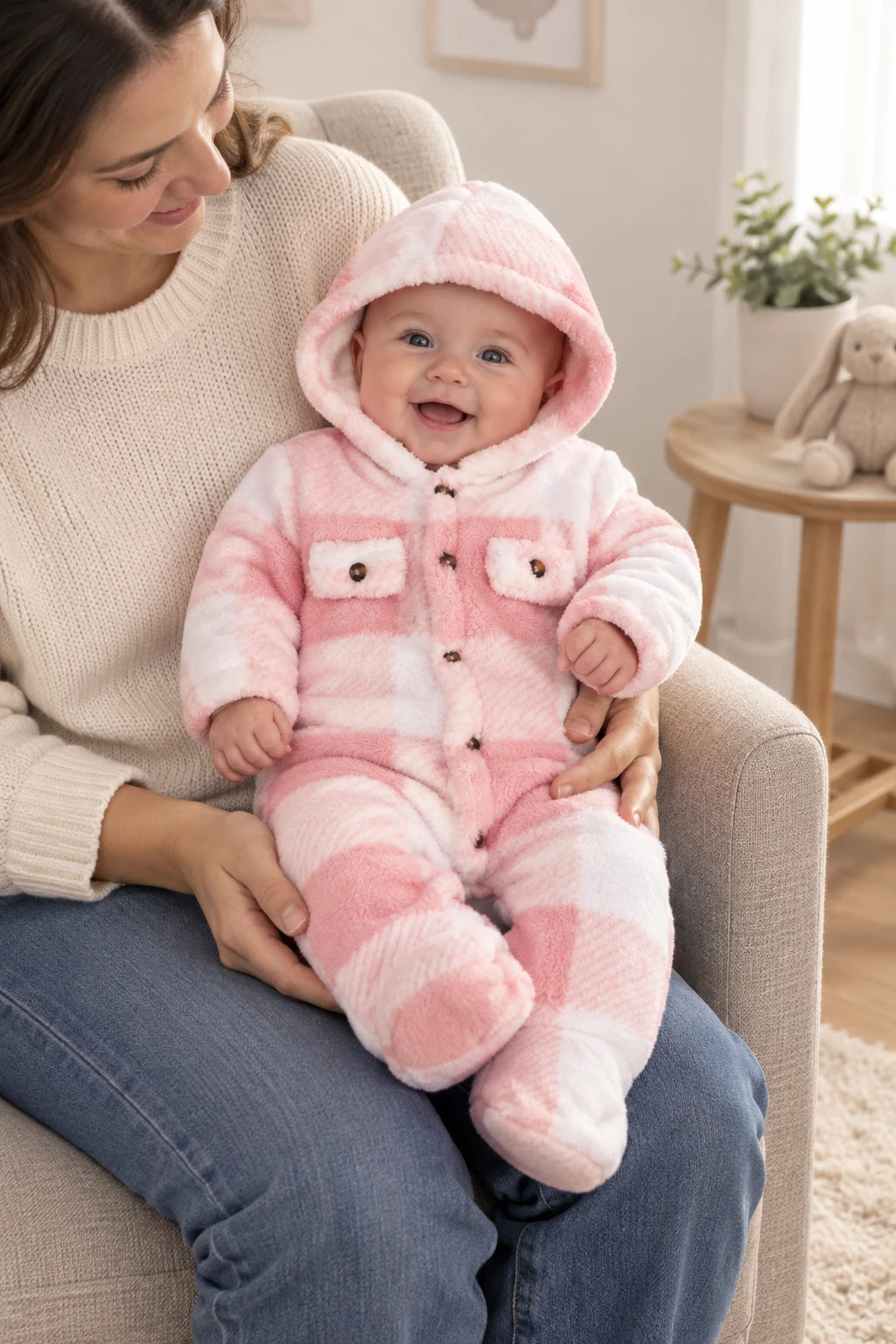 Combinaison Bebe Capuche Fourrure - Rose