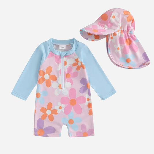 Combinaison Bebe Fleurs - Bleu