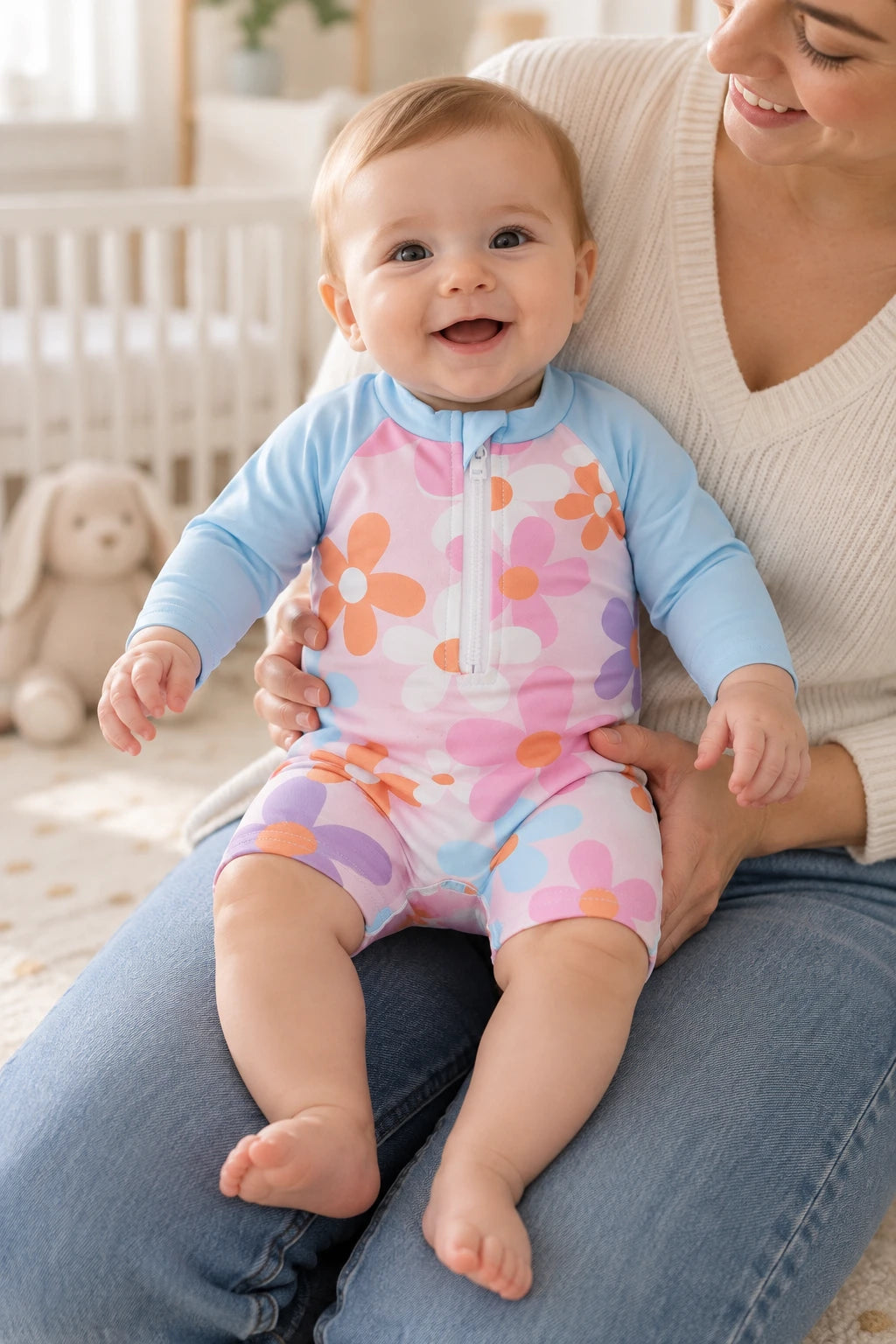 Combinaison Bebe Fleurs - Bleu