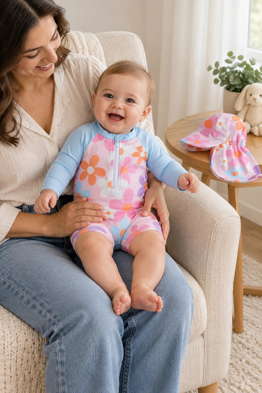 Combinaison Bebe Fleurs - Bleu