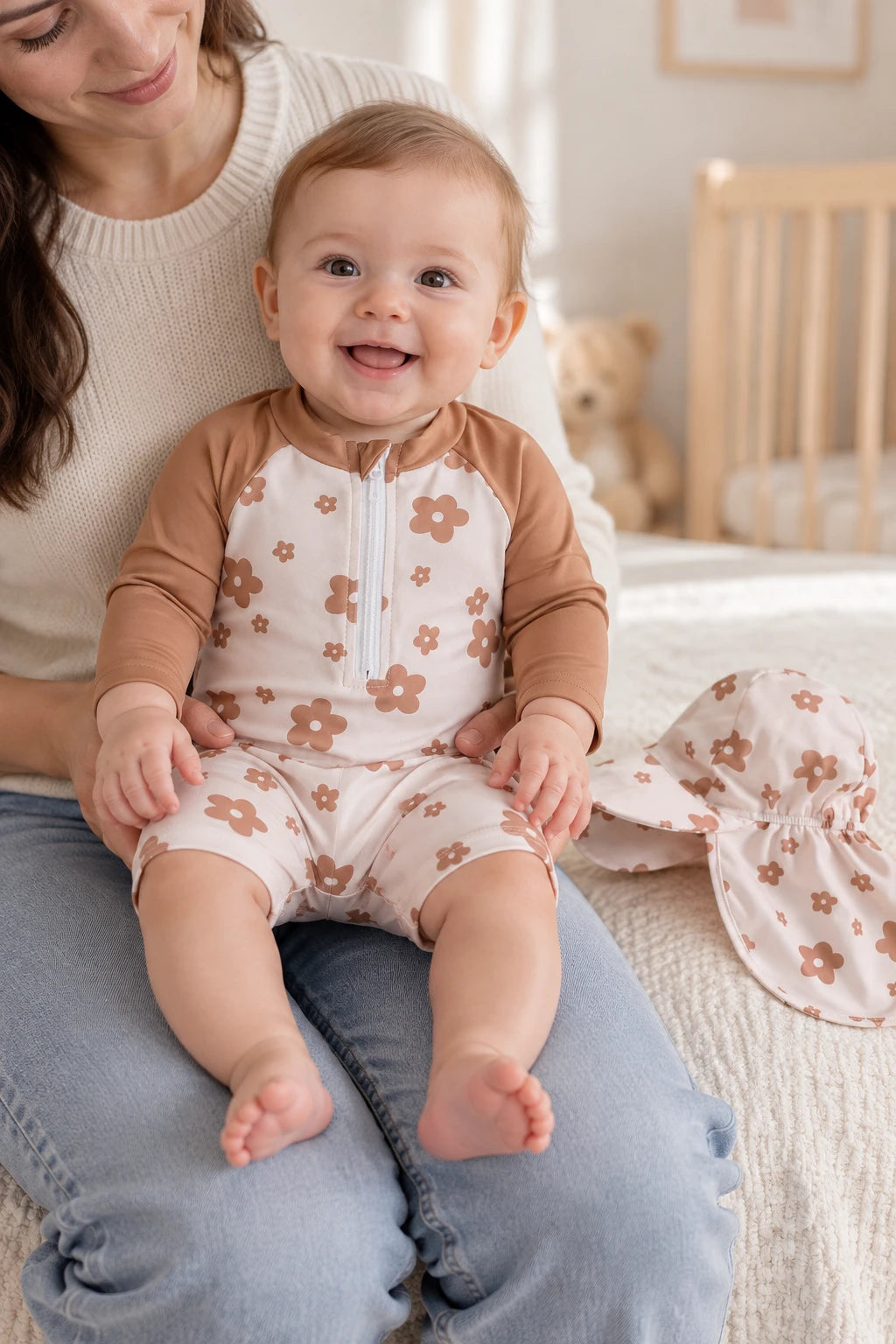 Combinaison Bebe Fleurs - Marron