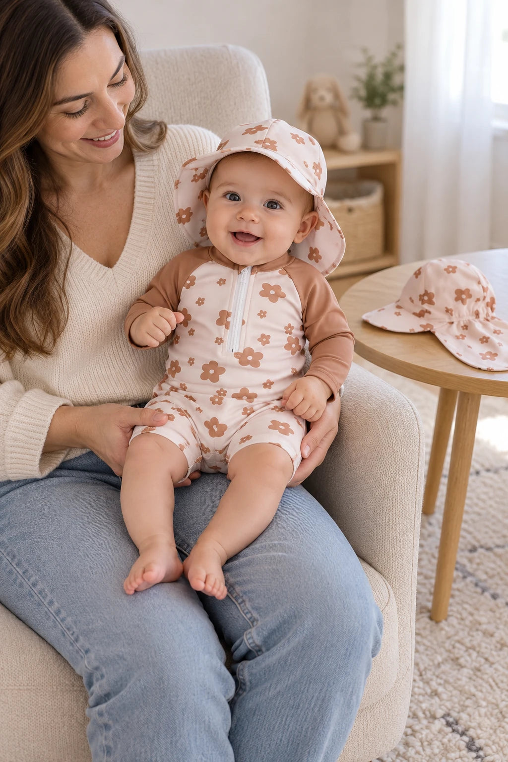 Combinaison Bebe Fleurs - Marron