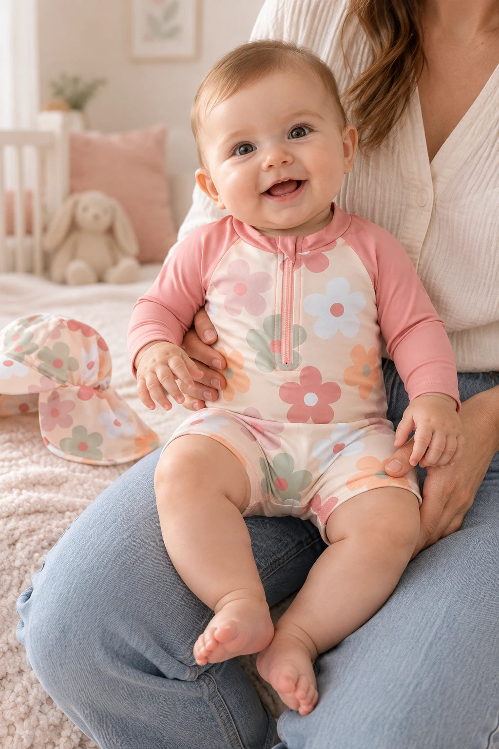 Combinaison Bebe Fleurs - Rose