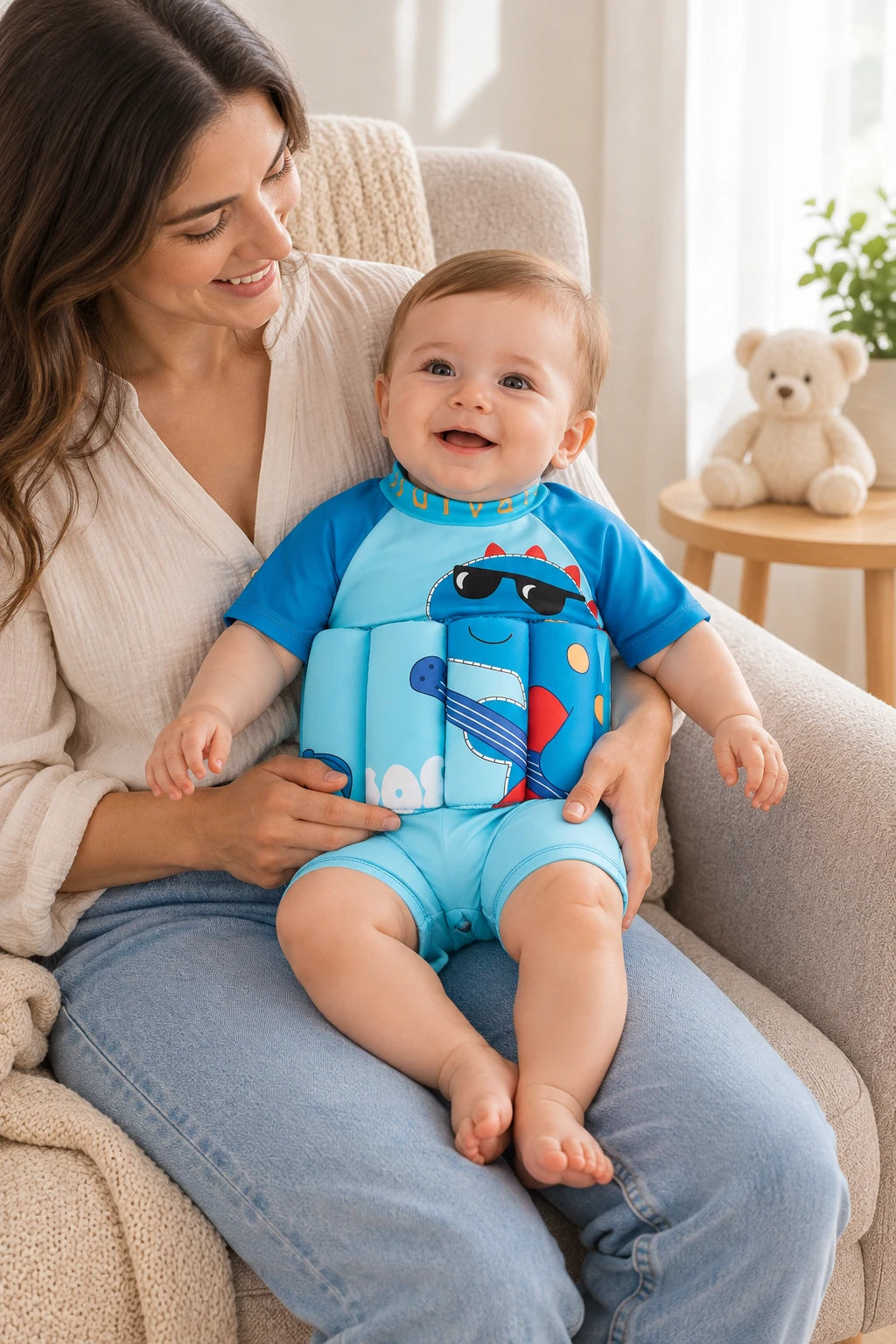 Combinaison Bebe Flottante - Dinosaure Bleu