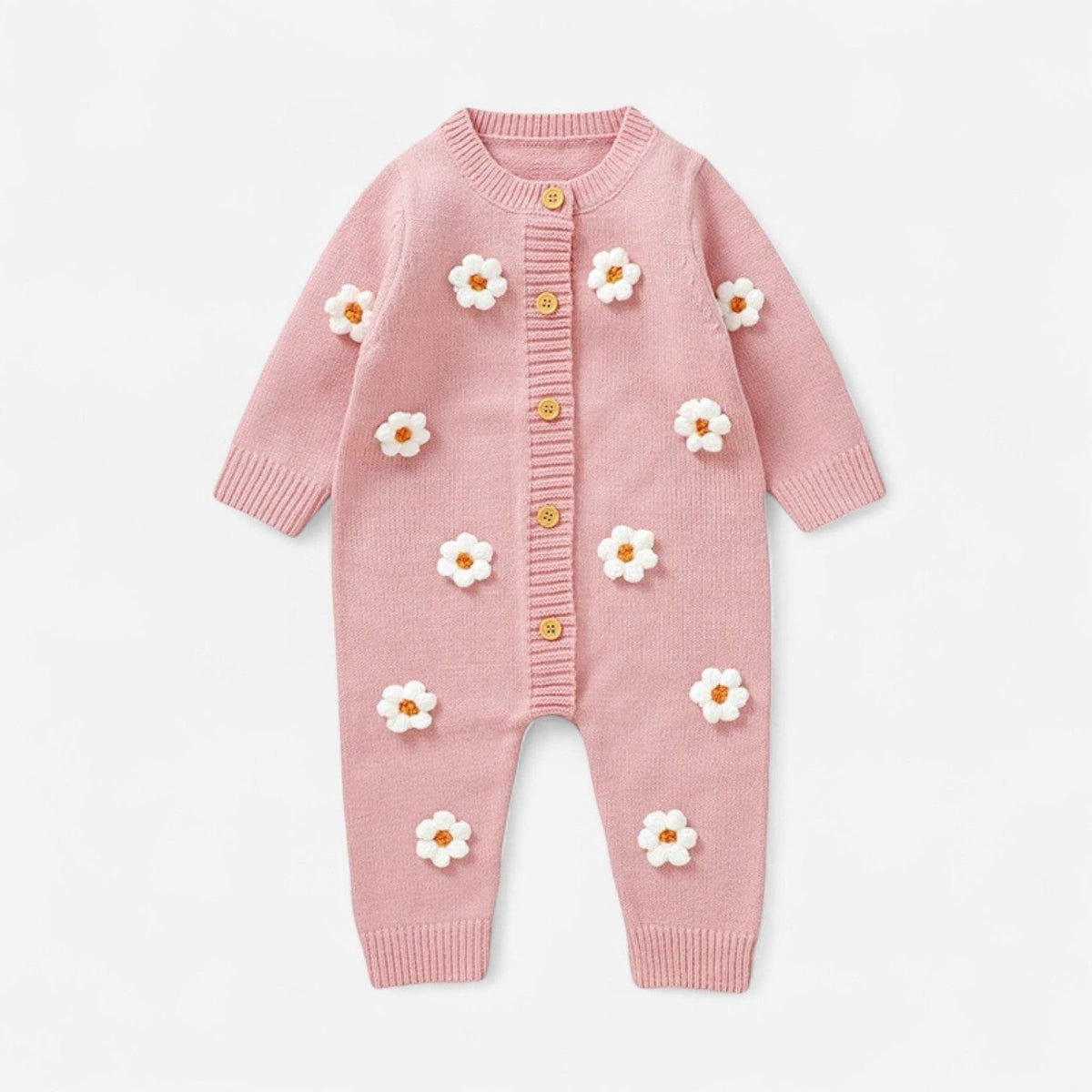 Combinaison Bebe Laine Fleurie - Rose