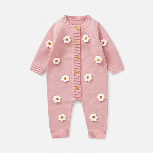 Combinaison Bebe Laine Fleurie - Rose