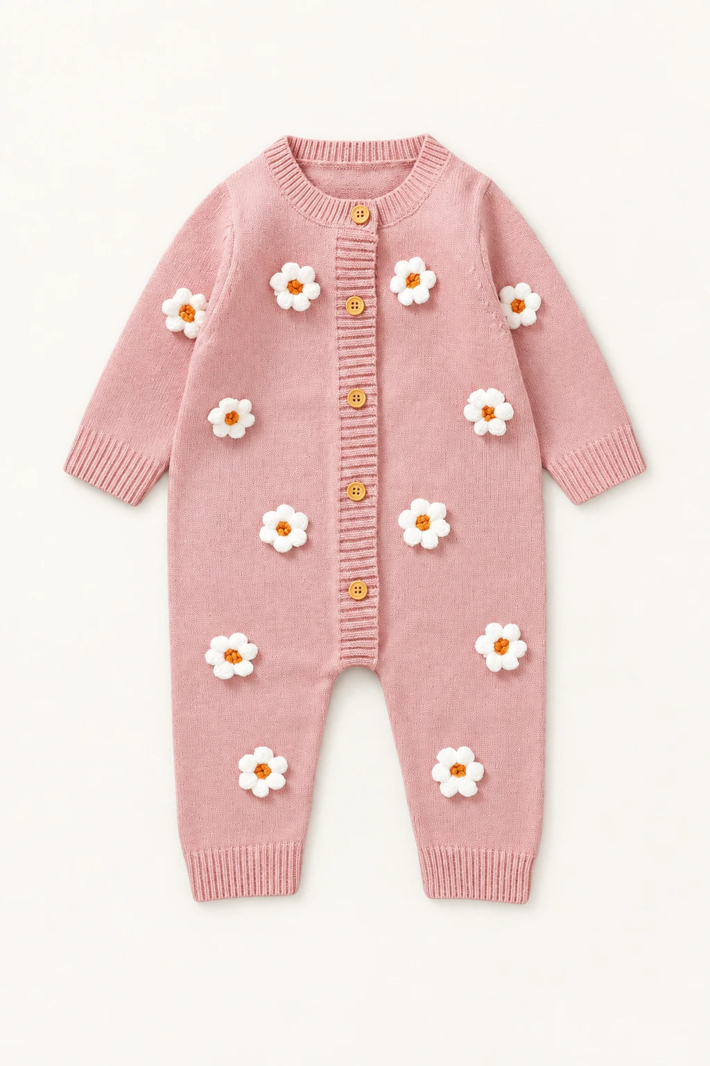 Combinaison Bebe Laine Fleurie - Rose
