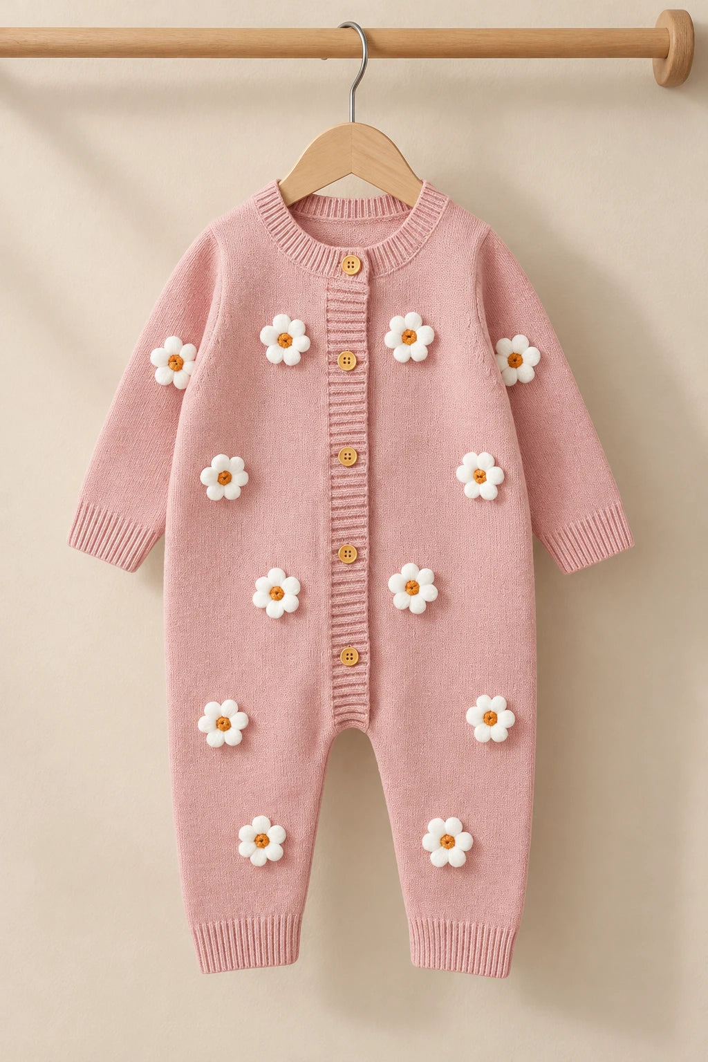 Combinaison Bebe Laine Fleurie - Rose