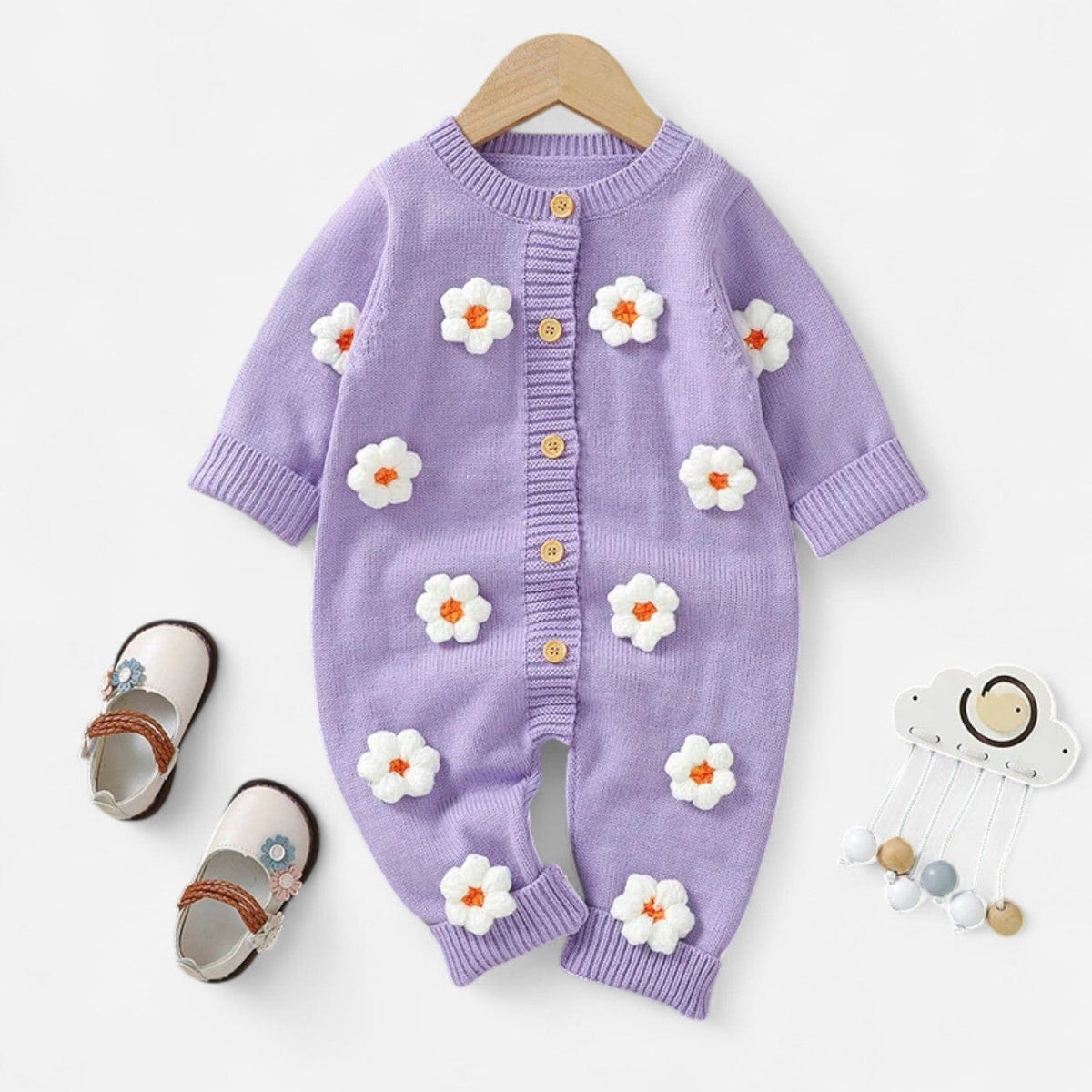 Combinaison Bebe Laine Fleurie - Violet