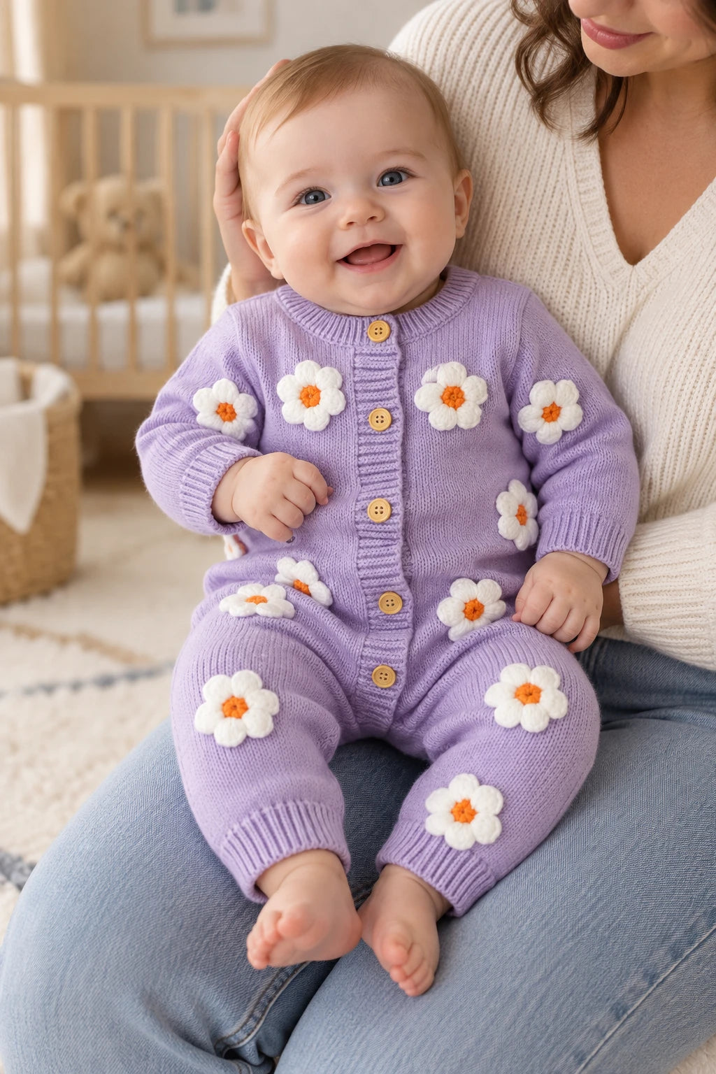 Combinaison Bebe Laine Fleurie - Violet