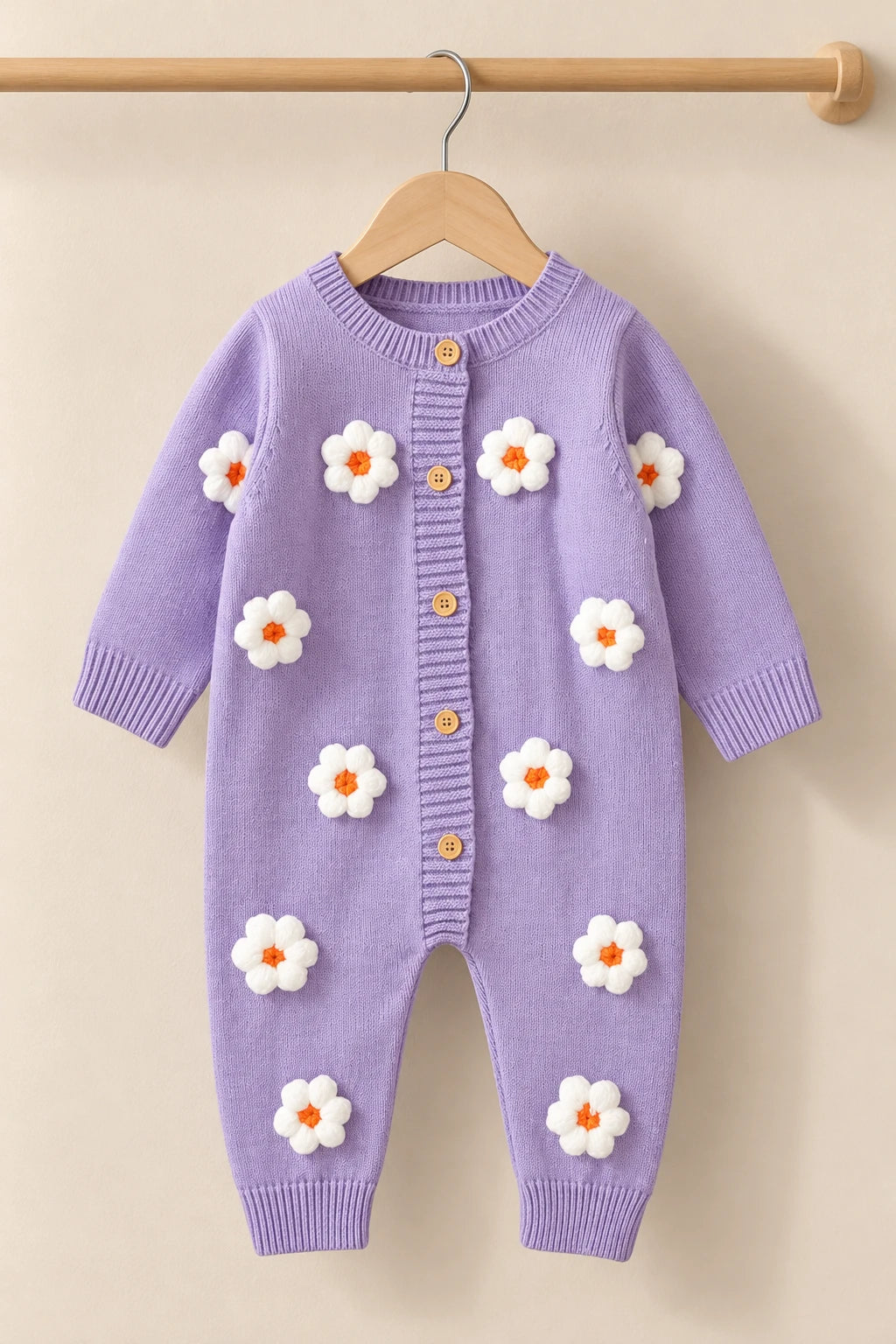 Combinaison Bebe Laine Fleurie - Violet