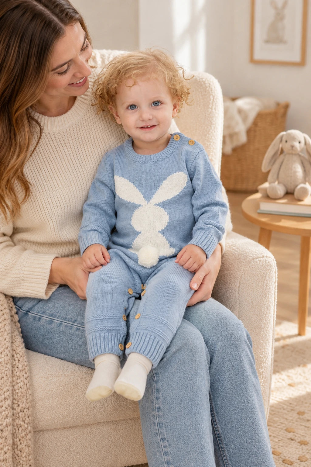 Combinaison Bébé Lapin Bleu Laine