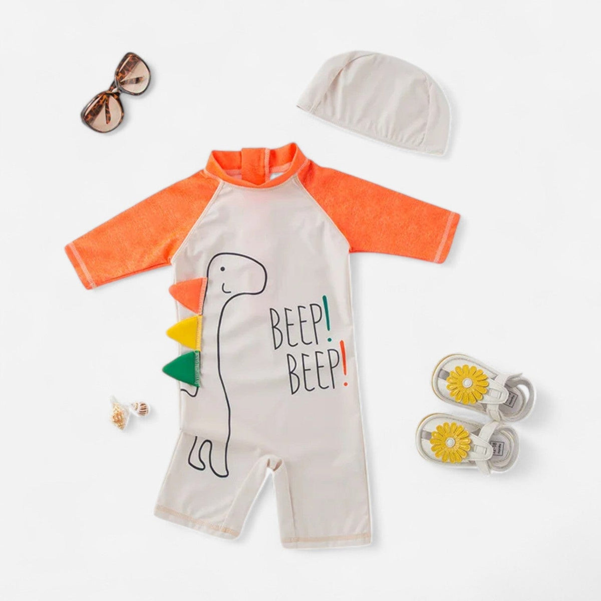 Combinaison Bebe Nageur - Dinosaure Orange