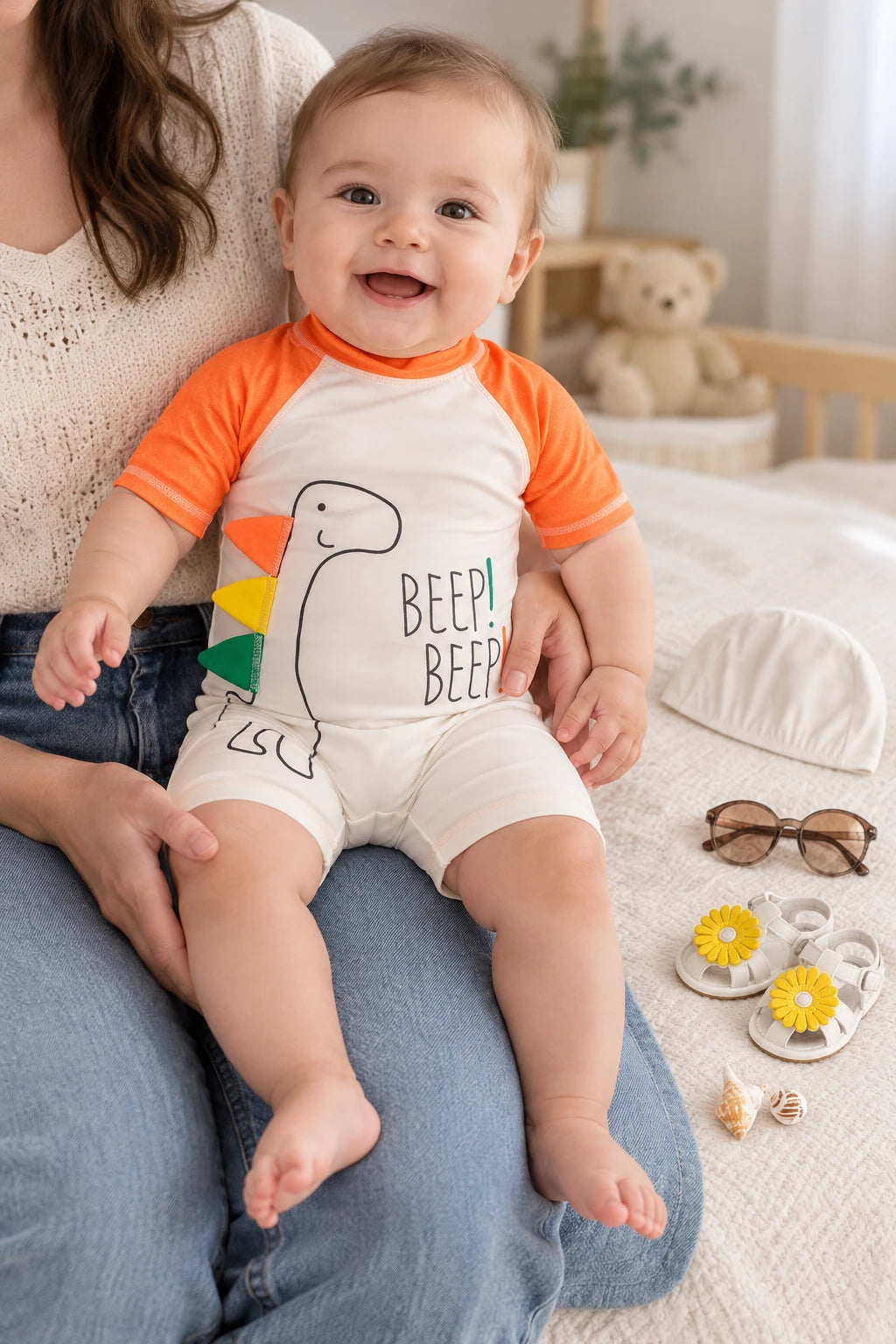 Combinaison Bebe Nageur - Dinosaure Orange