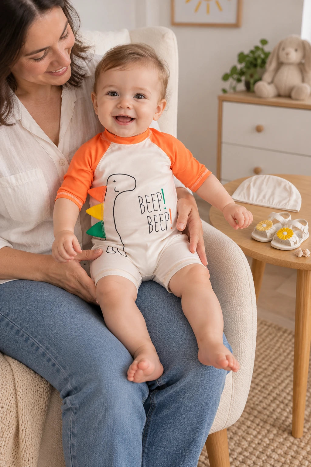 Combinaison Bebe Nageur - Dinosaure Orange