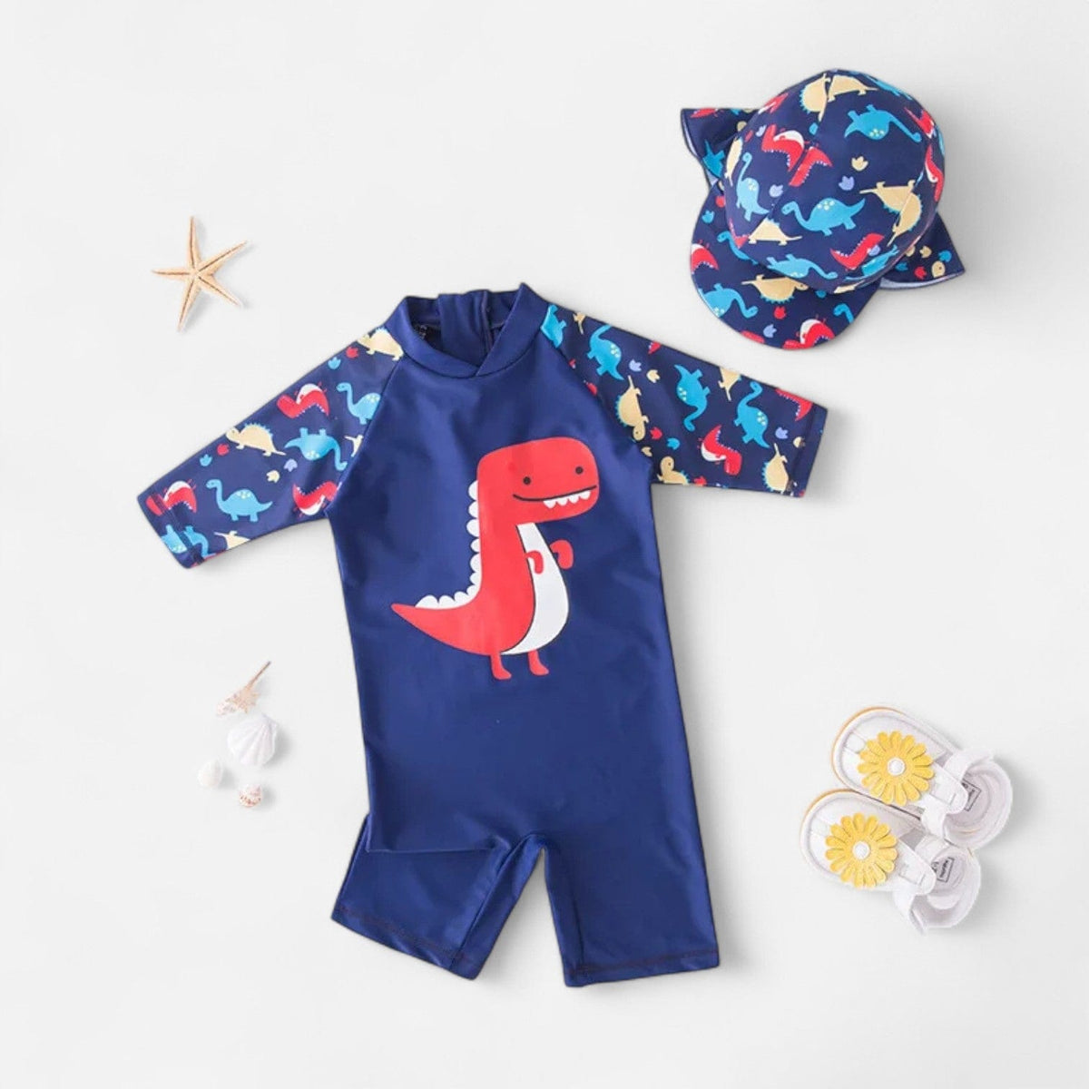 Combinaison Bebe Nageur - Dinosaure Rouge