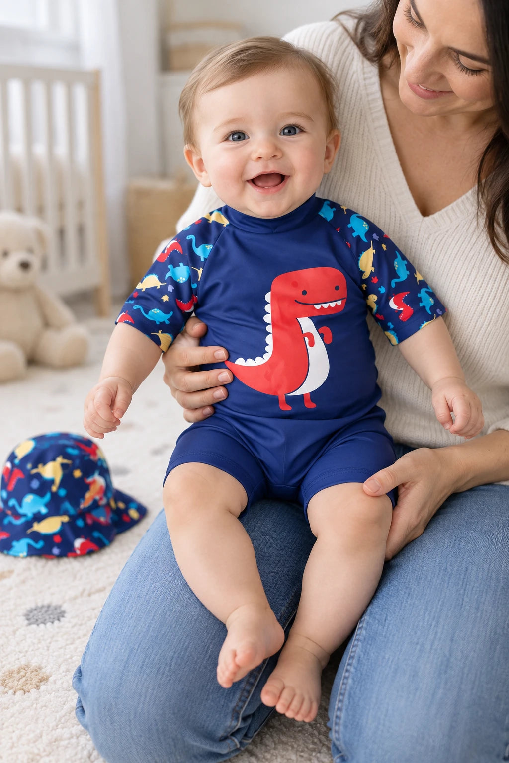 Combinaison Bebe Nageur - Dinosaure Rouge