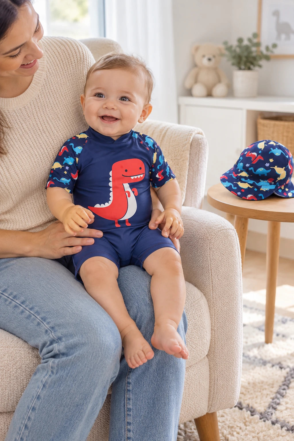 Combinaison Bebe Nageur - Dinosaure Rouge