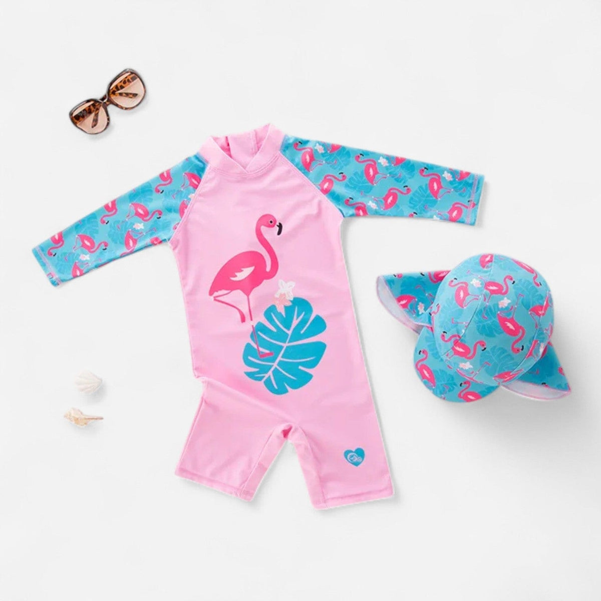 Combinaison Bebe Nageur - Flamant Rose à Feuille