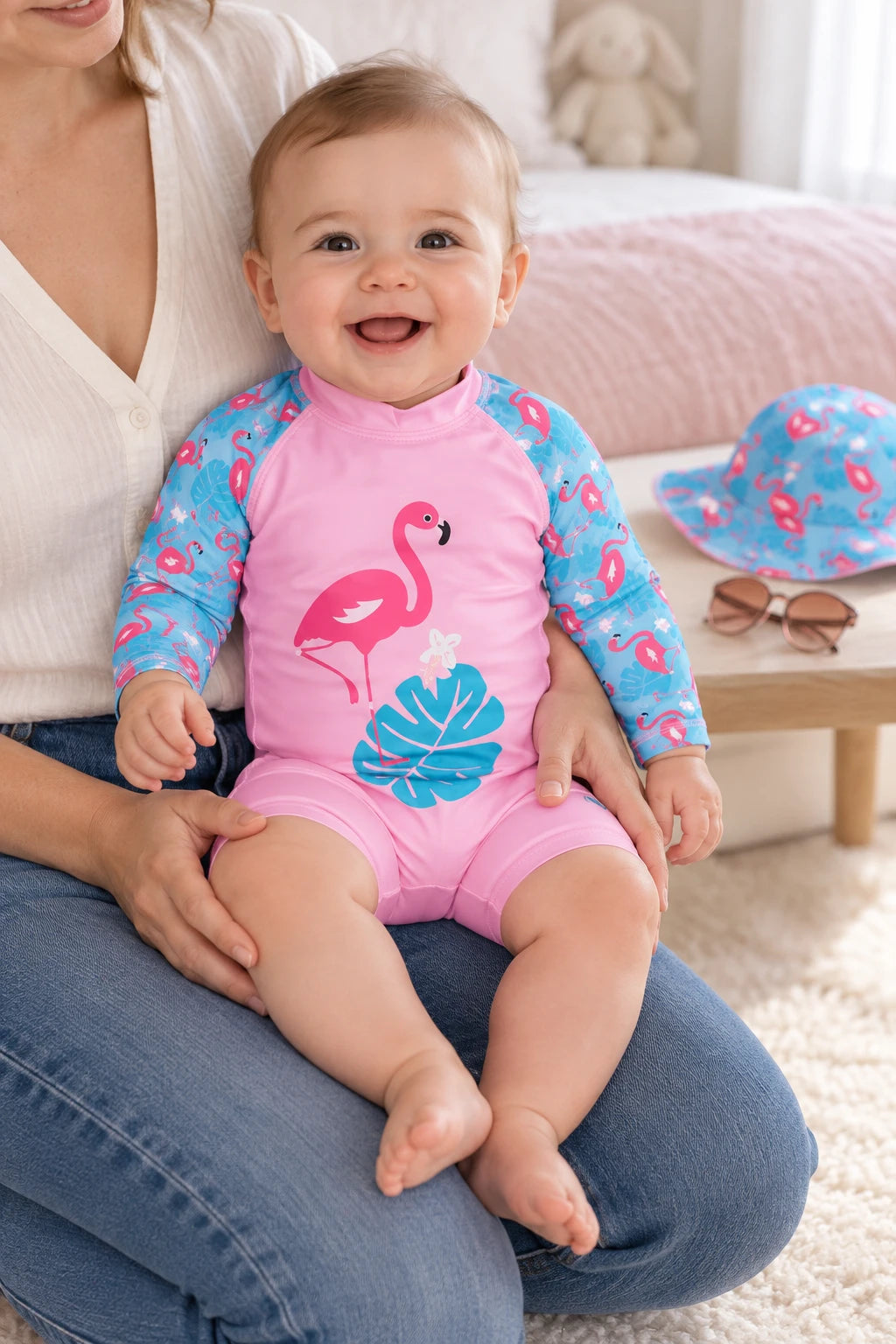 Combinaison Bebe Nageur - Flamant Rose à Feuille