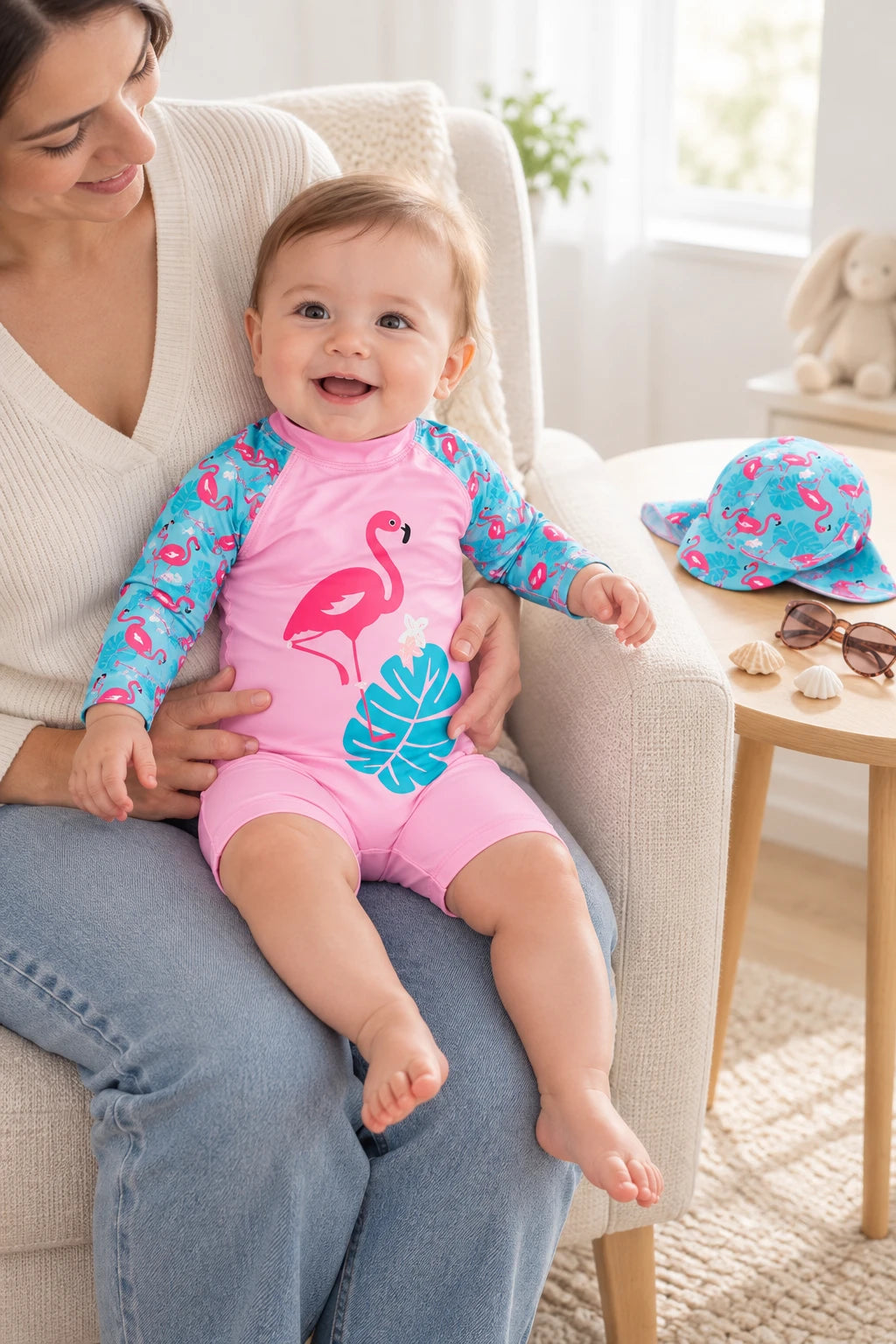Combinaison Bebe Nageur - Flamant Rose à Feuille
