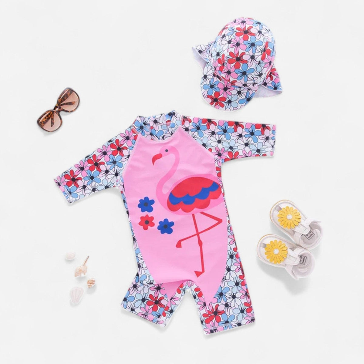 Combinaison Bebe Nageur - Flamant Rose à Fleurs