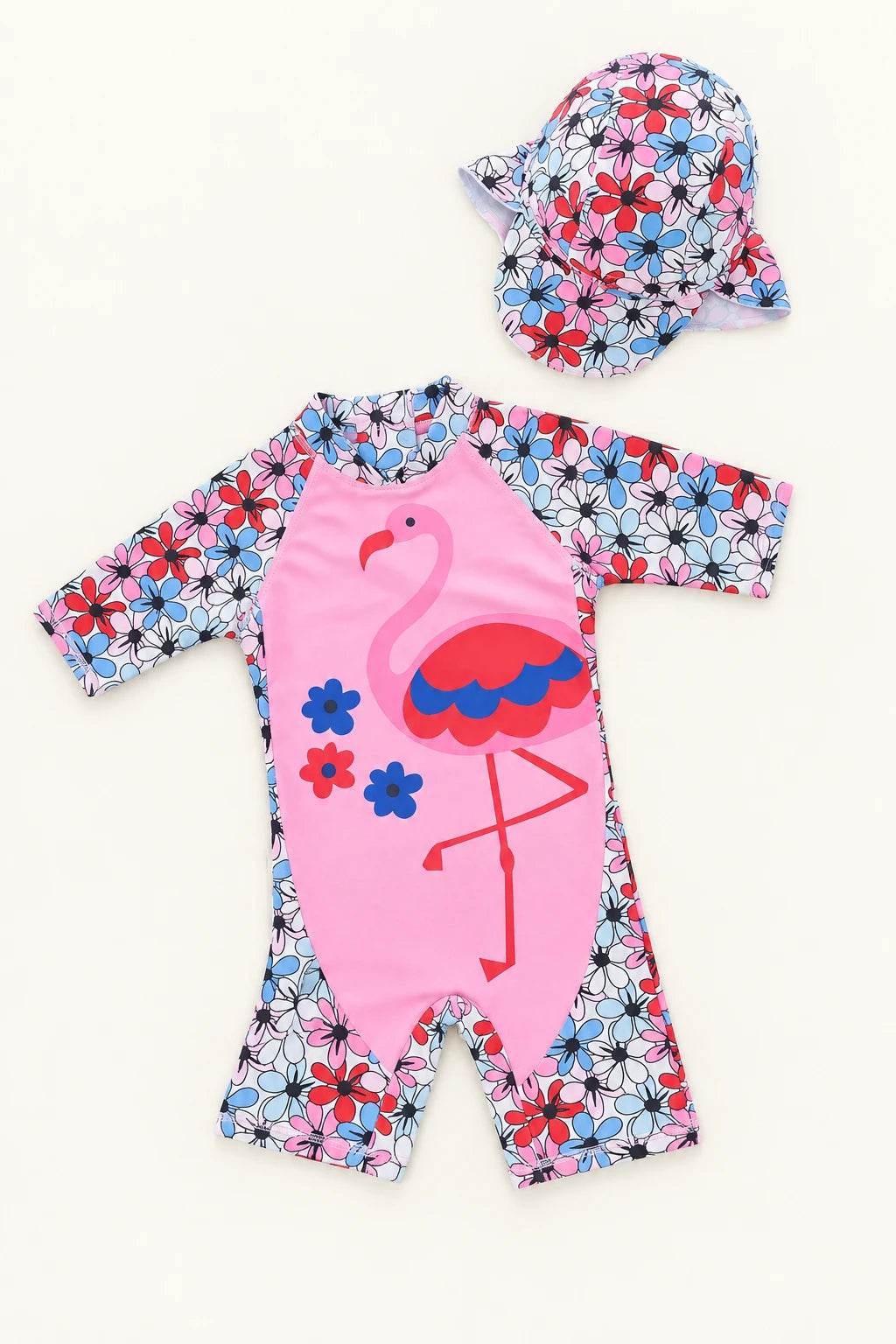 Combinaison Bebe Nageur - Flamant Rose à Fleurs