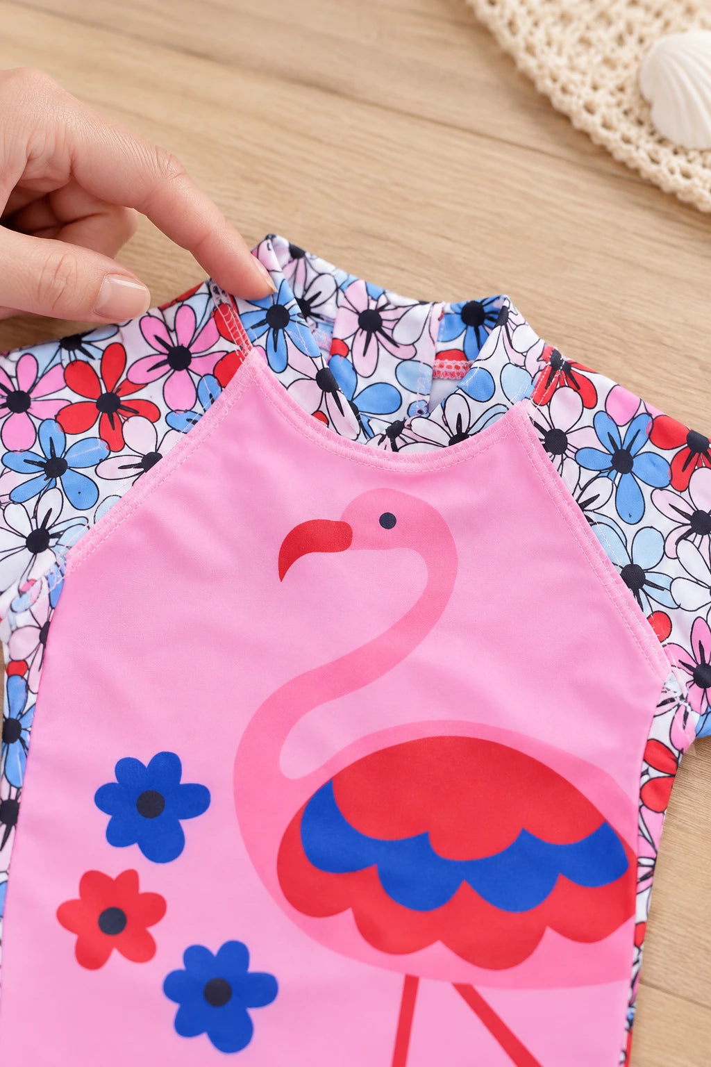 Combinaison Bebe Nageur - Flamant Rose à Fleurs