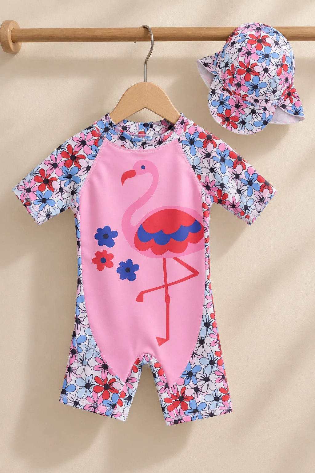 Combinaison Bebe Nageur - Flamant Rose à Fleurs
