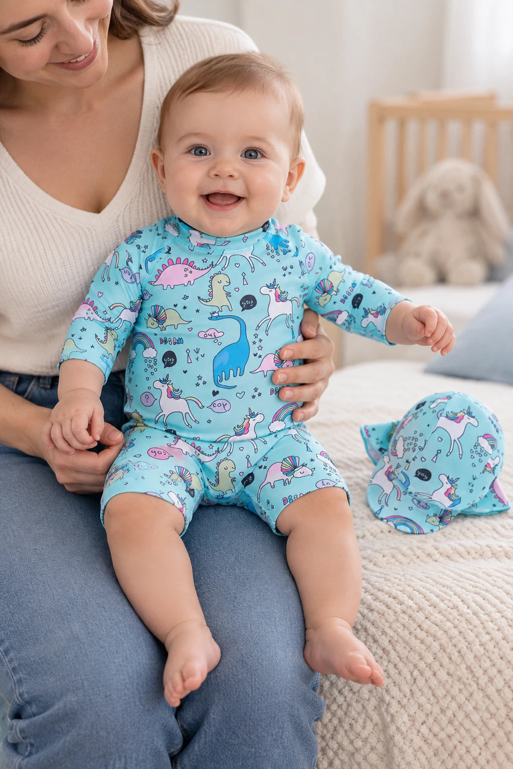 Combinaison Bebe Nageur - Licorne Bleu