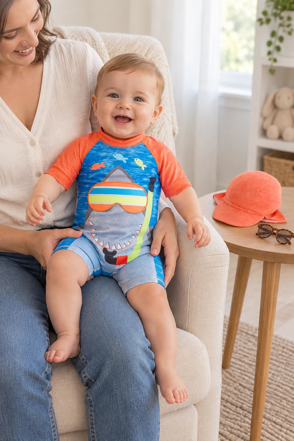 Combinaison Bebe Nageur - Requin Orange