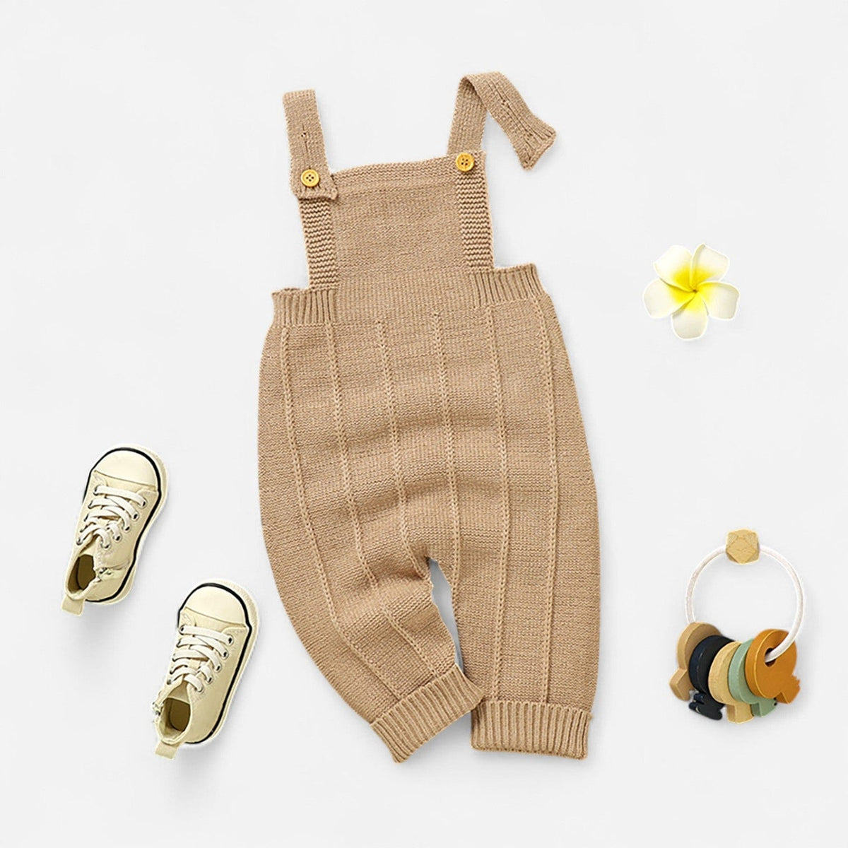 Combinaison Bebe Tricot Salopette - Marron Rayure