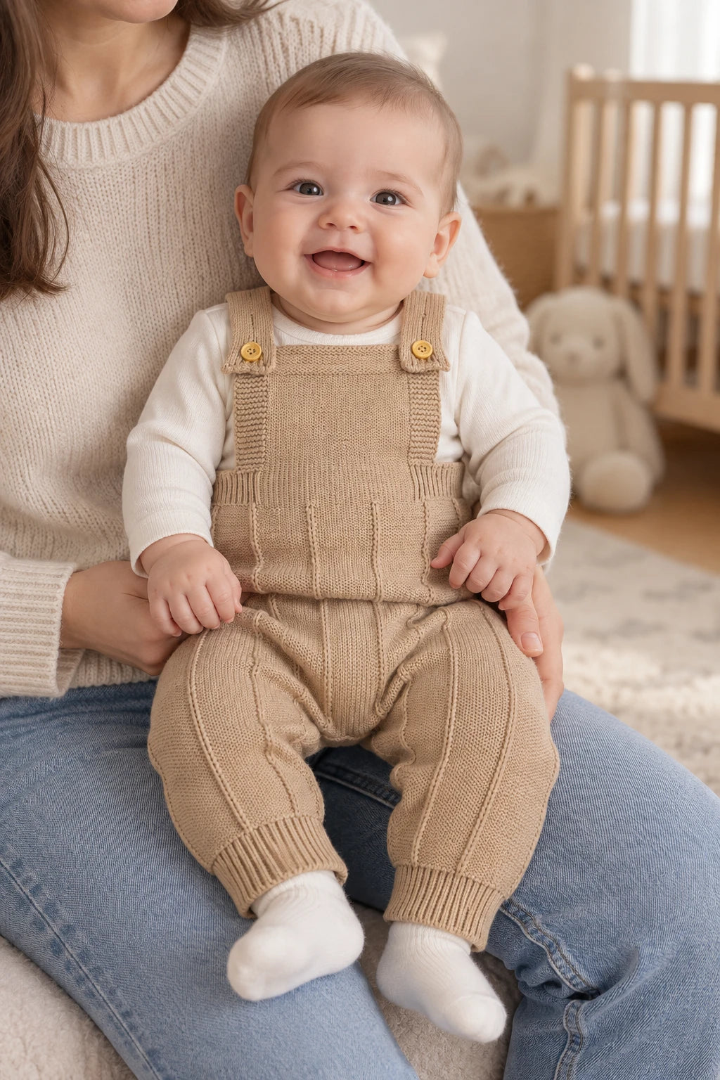 Combinaison Bebe Tricot Salopette - Marron Rayure