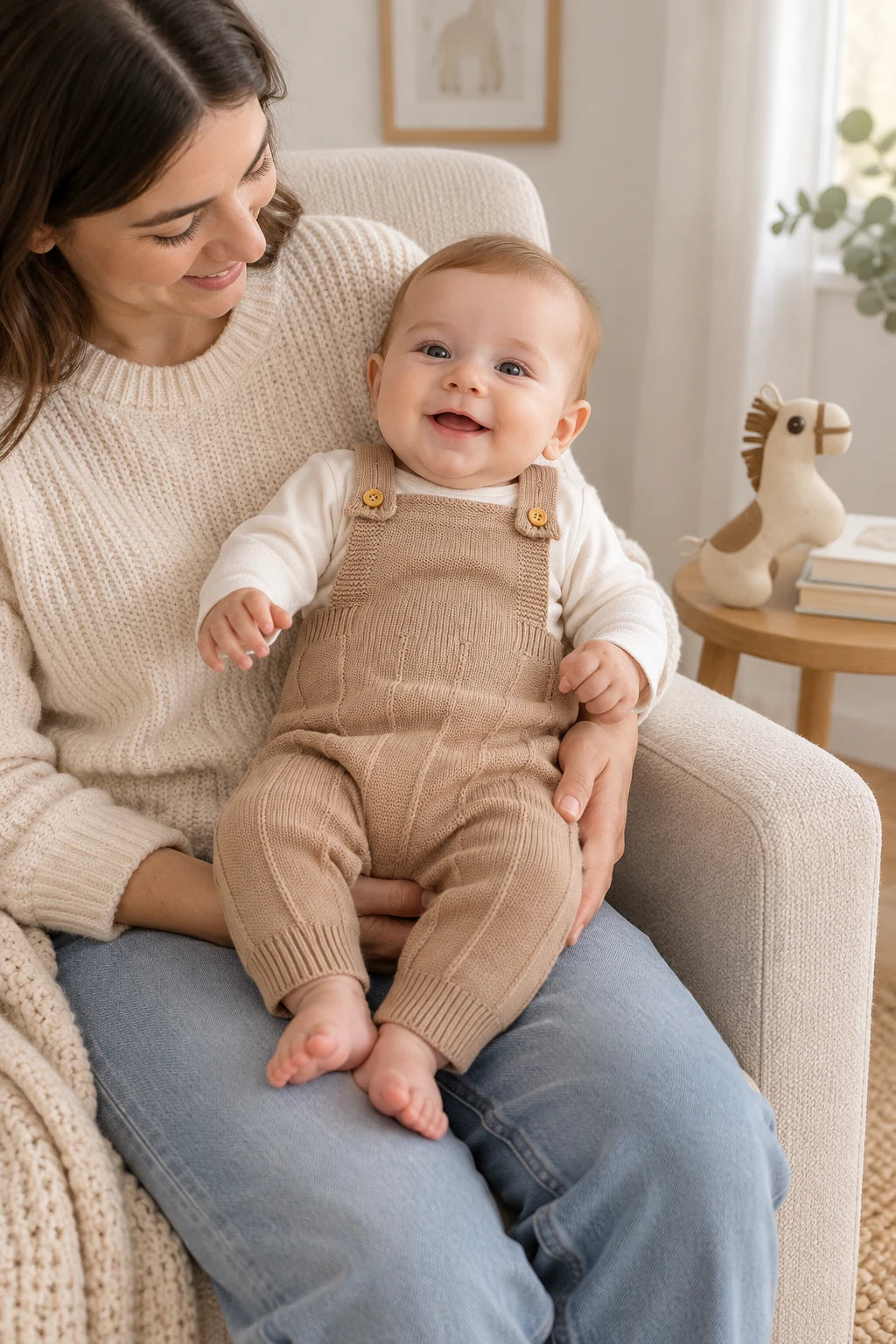 Combinaison Bebe Tricot Salopette - Marron Rayure