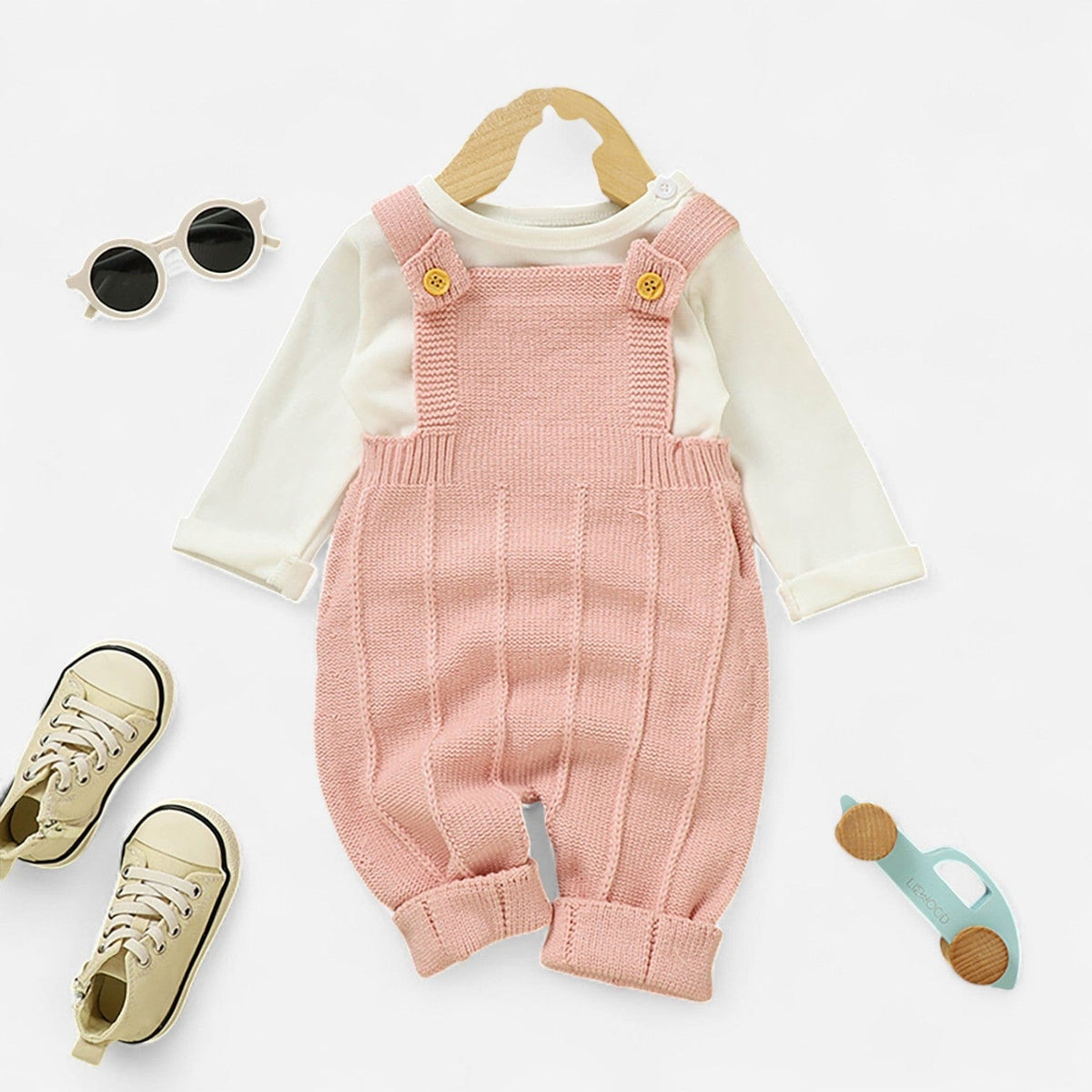 Combinaison Bebe Tricot Salopette - Rose Rayures