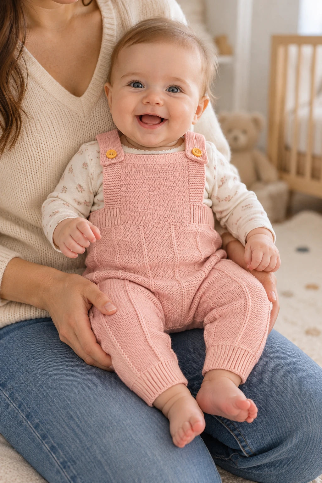 Combinaison Bebe Tricot Salopette - Rose Rayures