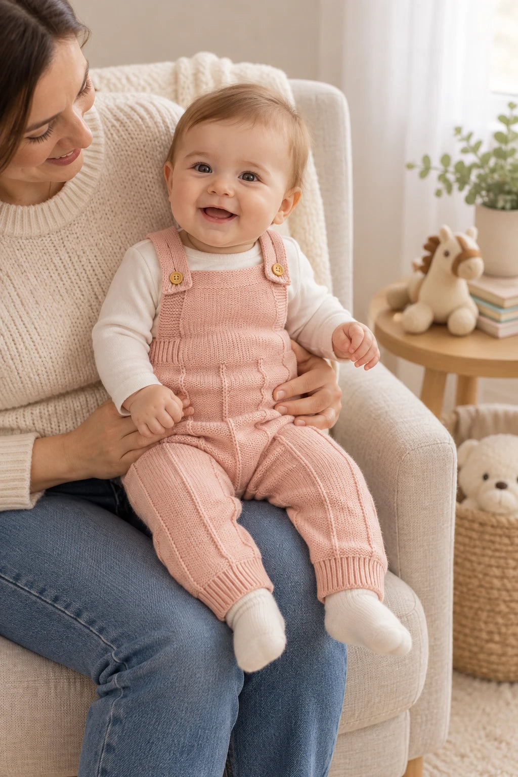 Combinaison Bebe Tricot Salopette - Rose Rayures