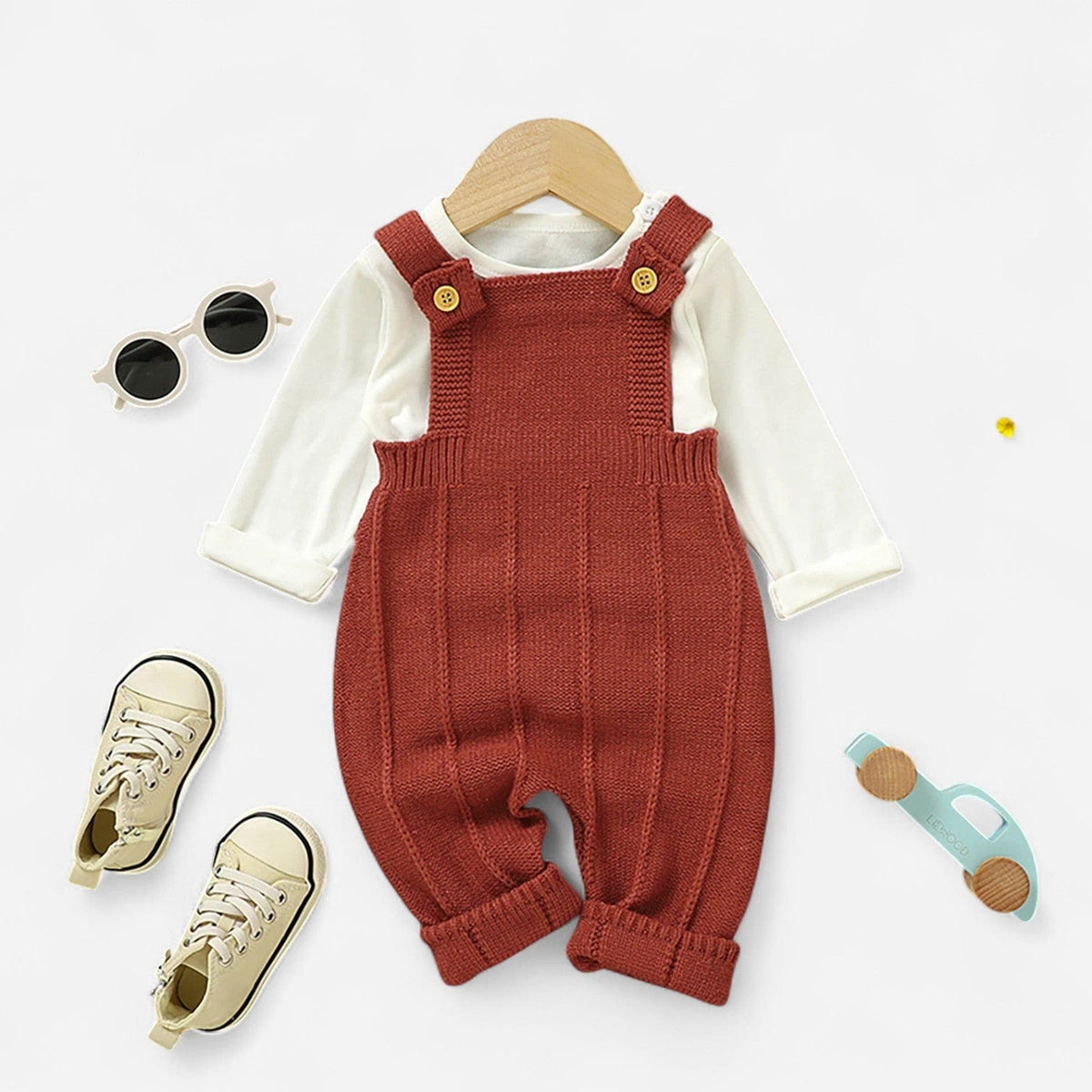 Combinaison Bebe Tricot Salopette - Rouge Rayures