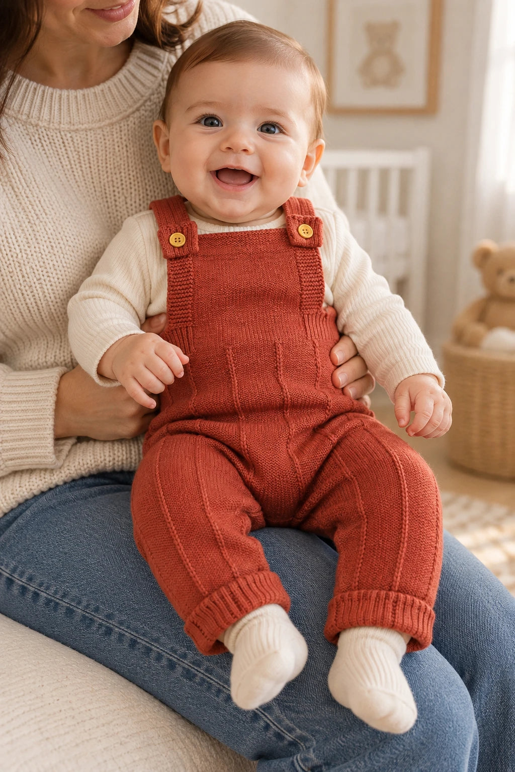 Combinaison Bebe Tricot Salopette - Rouge Rayures