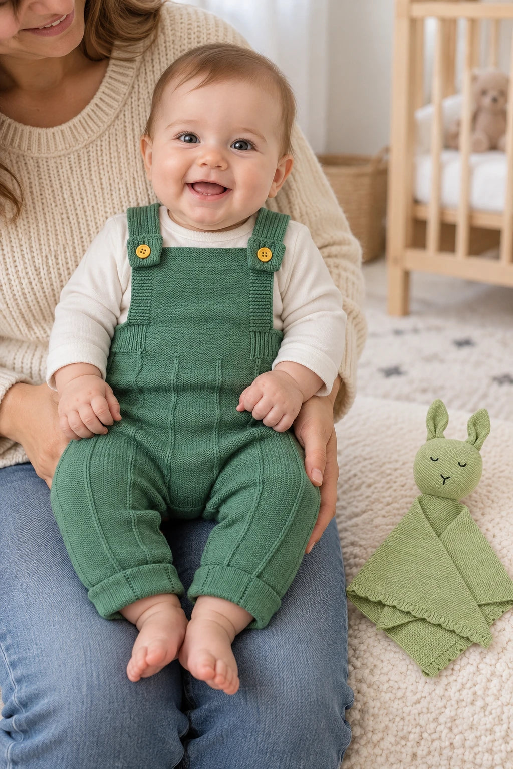 Combinaison Bebe Tricot Salopette - Vert Rayures