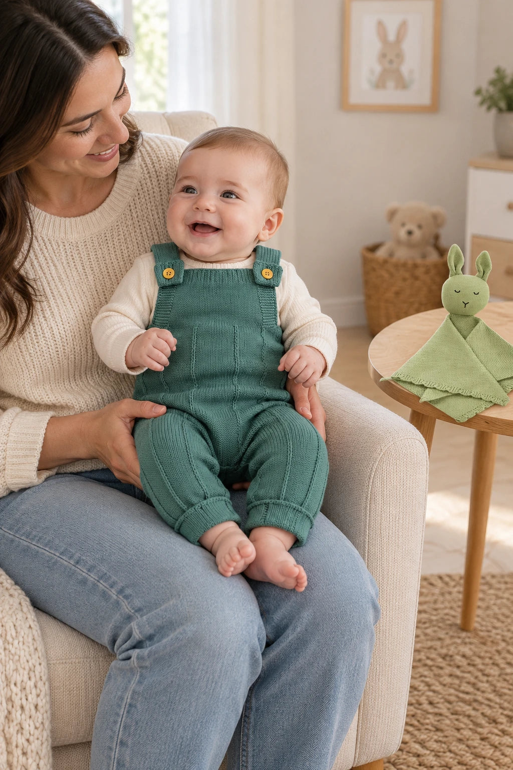 Combinaison Bebe Tricot Salopette - Vert Rayures