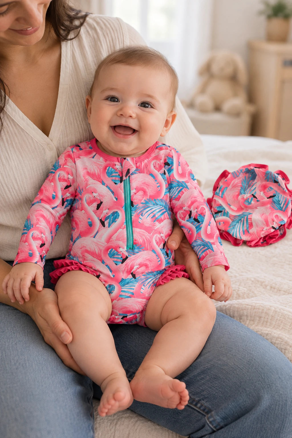 Combinaison De Bain Bebe - Flamant Rose