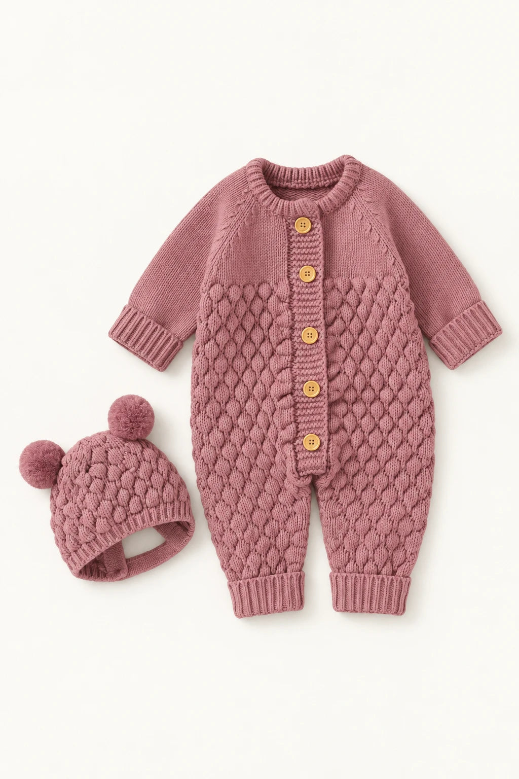 Combinaison En Tricot Bebe - Mauve