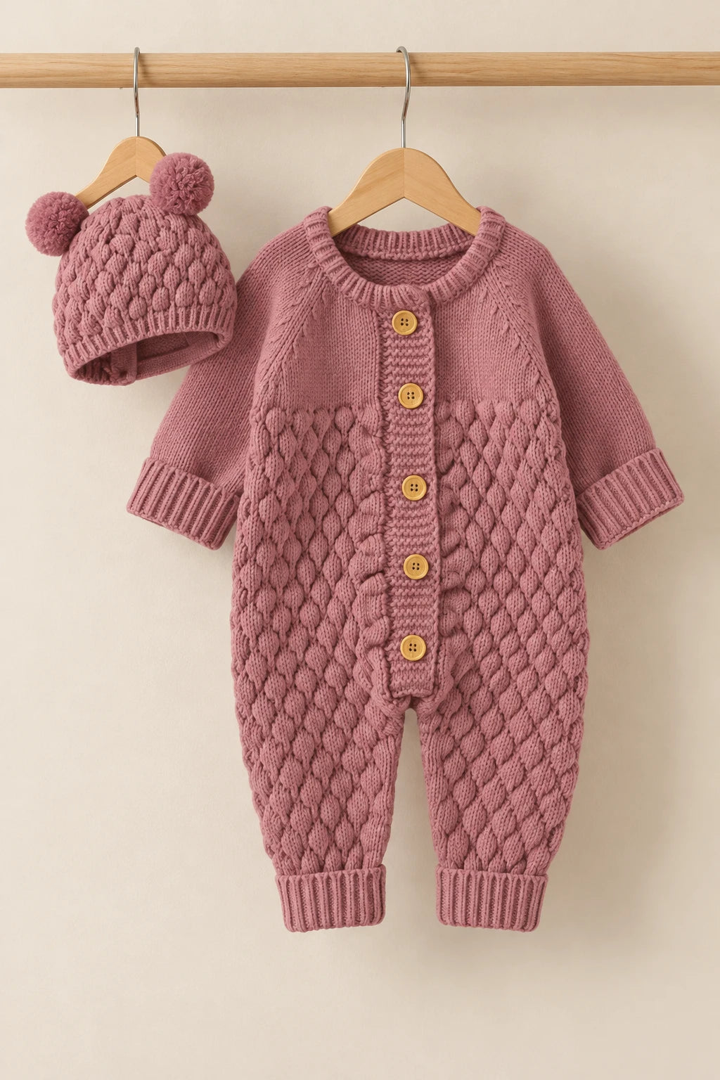 Combinaison En Tricot Bebe - Mauve
