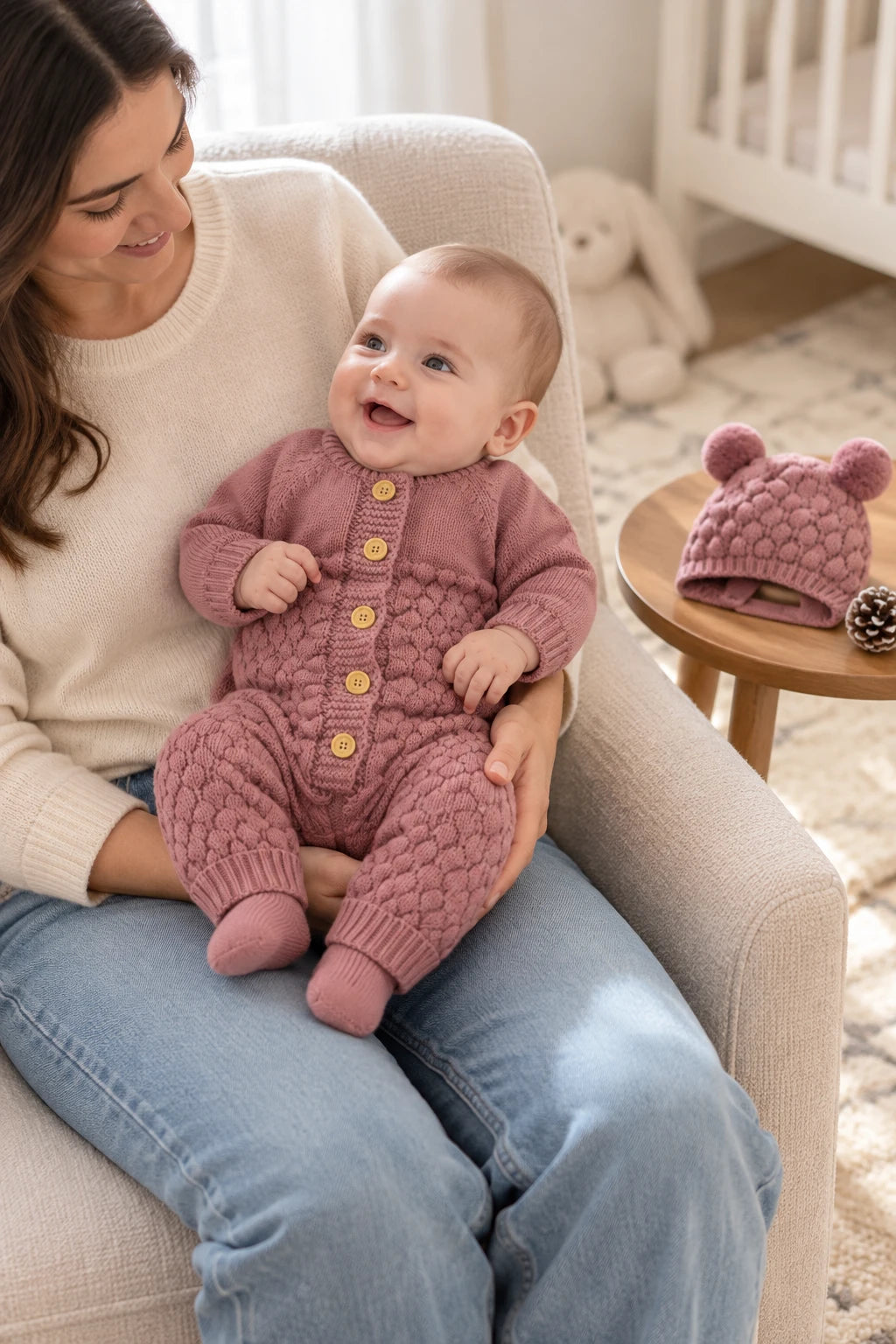 Combinaison En Tricot Bebe - Mauve