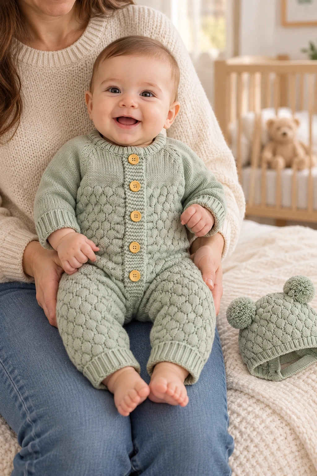 Combinaison En Tricot Bebe - Vert