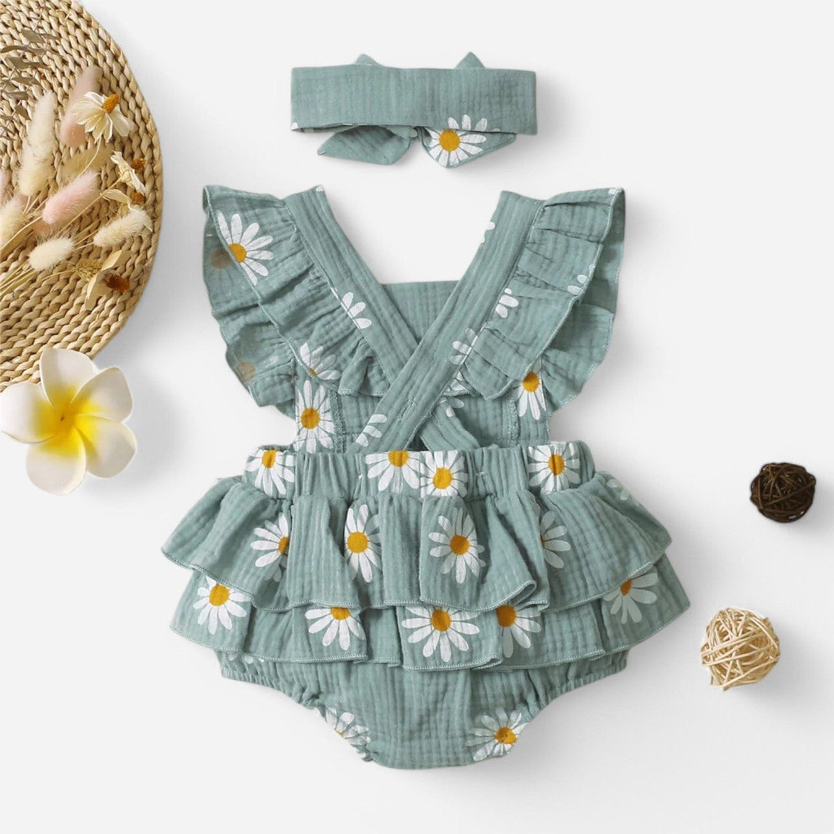 Combinaison Fleurie Bebe - Bleu